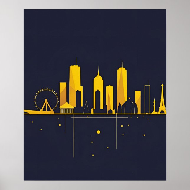 Minimalist Geometric City Skyline Silhouette  Poster (Front)