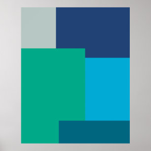 Minimalist Geometric Color Block Blue Green Tones Poster