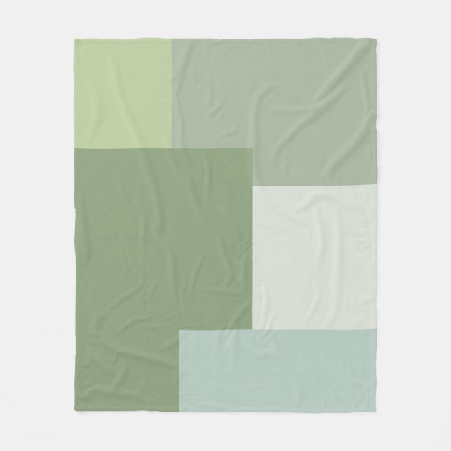 Minimalist Geometric Color Block Sage Green Tones Fleece Blanket (Front)