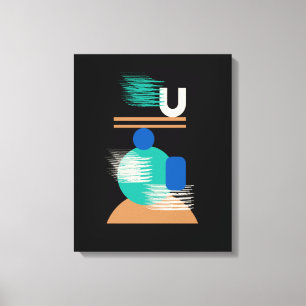 Minimalist Geometric Colourful Art on Black Canvas Print