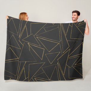 Minimalist Geometric Gold Black Strokes Triangles Fleece Blanket
