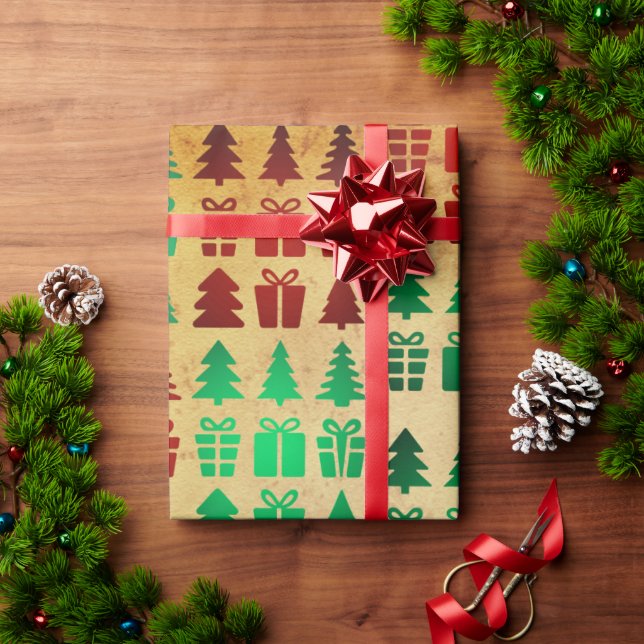 Minimalist Geometric Grift Wrap Red and Green Wrapping Paper (Holiday Gift)