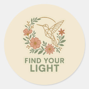 Minimalist Geometric Hummingbird Floral Sticker