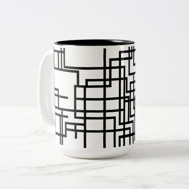 Minimalist Geometric Line Art  Two-Tone Coffee Mug (Front Left)