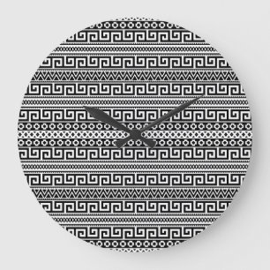 Minimalist Geometric Maze Lines Black White Large Clock