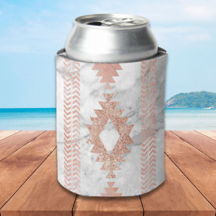 minimalist geometric rose gold aztec white marble can cooler