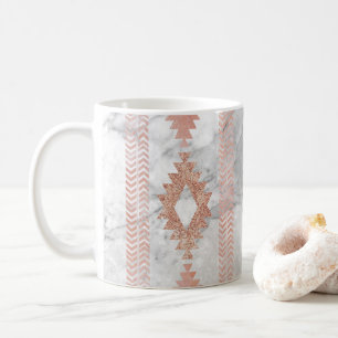 minimalist geometric rose gold aztec white marble coffee mug