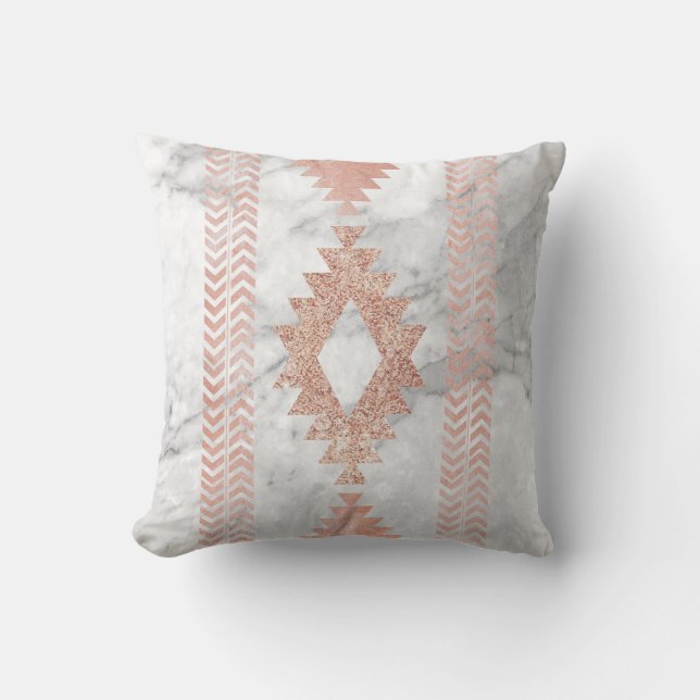 minimalist geometric rose gold aztec white marble cushion (Front)