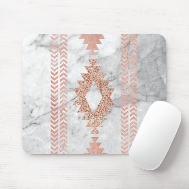 minimalist geometric rose gold aztec white marble mouse pad (With Mouse)