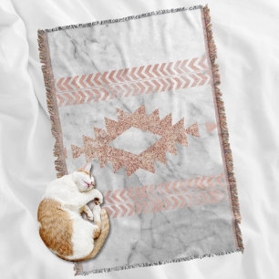 minimalist geometric rose gold aztec white marble throw blanket