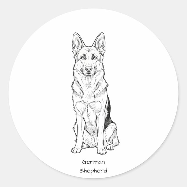 Minimalist German Shepherd Dog Line Art  Classic Round Sticker (Front)