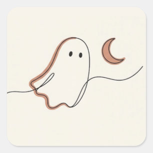 Minimalist Ghost and Crescent Moon Halloween Spook Square Sticker