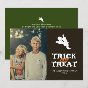Minimalist Ghost Trick or Treat Photo Halloween Holiday Card