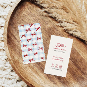 minimalist gingham bow business card