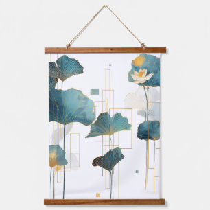 Minimalist Ginkgo Lotus Zen Line Hanging Tapestry