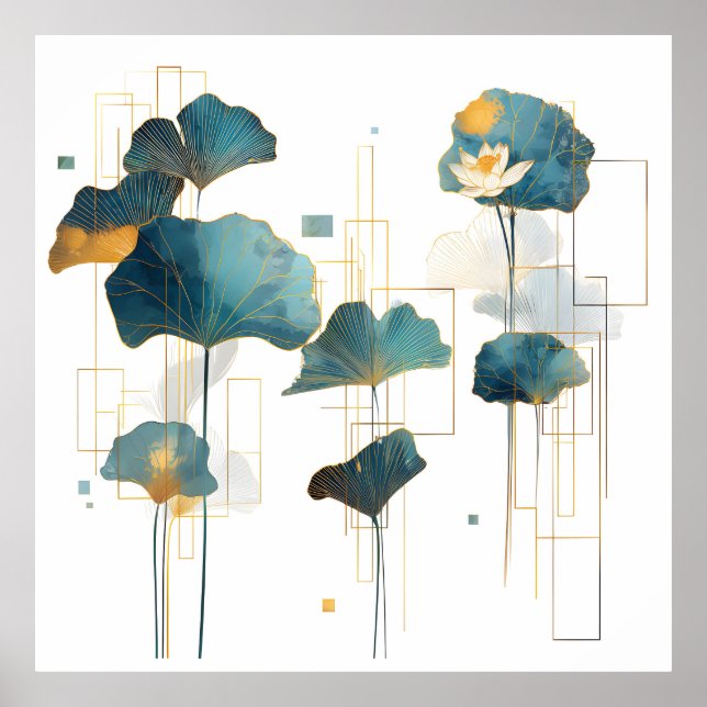 Minimalist Ginkgo Lotus Zen Line Poster (Front)