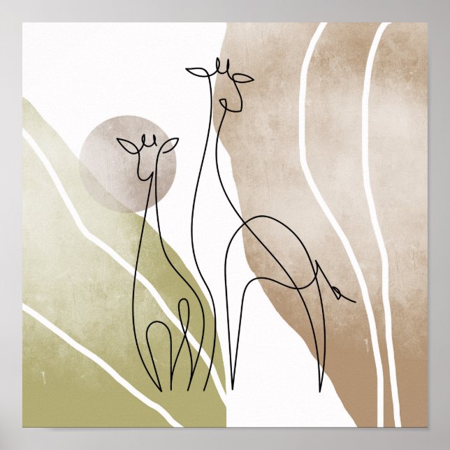Minimalist Giraffe Continuous Line Art Drawing Poster (Front)