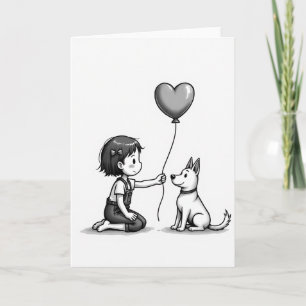 Minimalist Girl Dog Love Card
