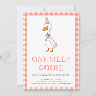Minimalist Girl One Silly Goose 1st Birthday Invitation