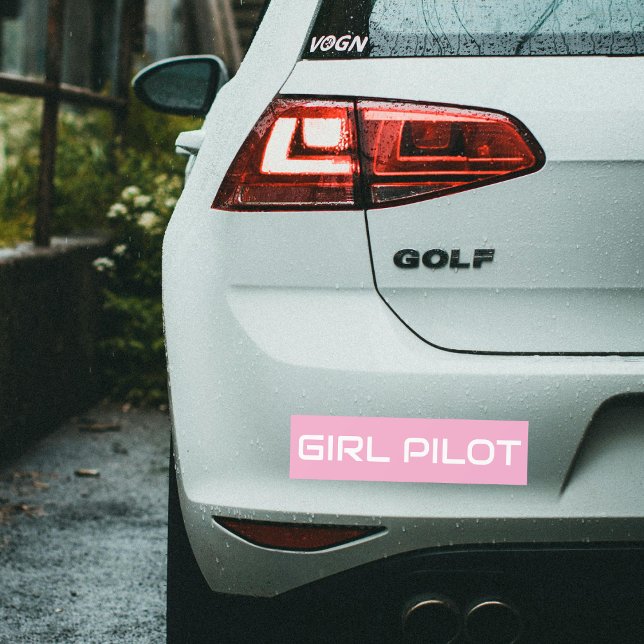 Minimalist GIRL PILOT Typography, Pink, Aviation Bumper Sticker (Creator Uploaded)