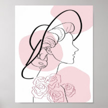 Minimalist Girl Roses Women Modern Stylish Poster