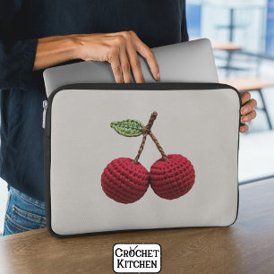 Minimalist Girly Crochet Red Cherry Summer Fresh Laptop Sleeve