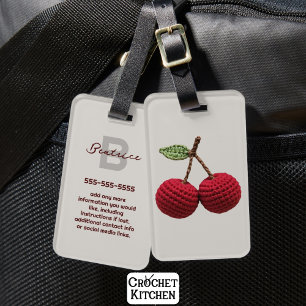 Minimalist Girly Crochet Red Cherry Summer Fresh Luggage Tag