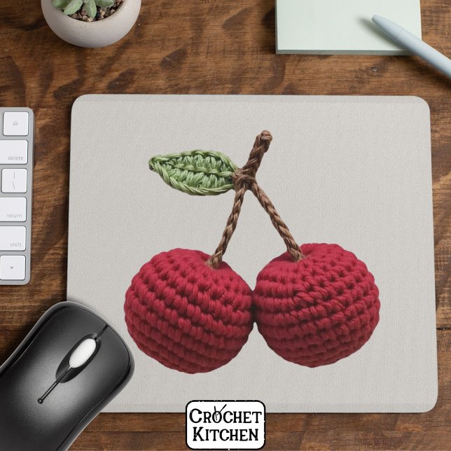 Minimalist Girly Crochet Red Cherry Summer Fresh Mouse Pad (Creator Uploaded)