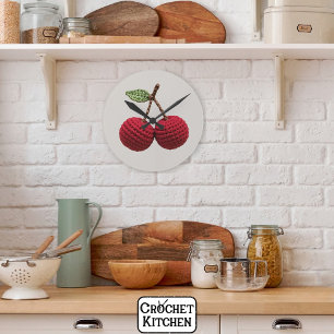 Minimalist Girly Crochet Red Cherry Summer Fresh Round Clock