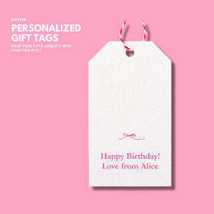 Minimalist Girly Cute Pink Bow Monogram Name Gift Tags