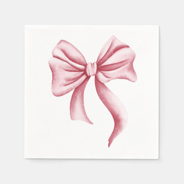 Minimalist Girly Pink Bow Party Napkin (Front)