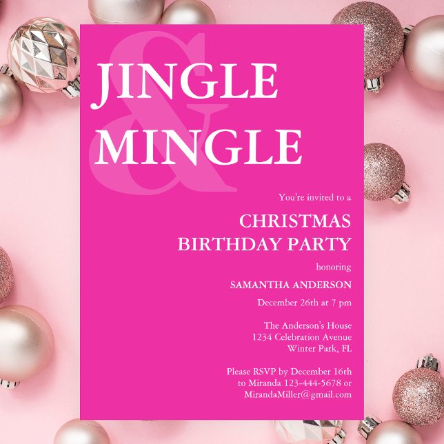 Minimalist Girly Pink Christmas Birthday Party  Invitation (Creator Uploaded)