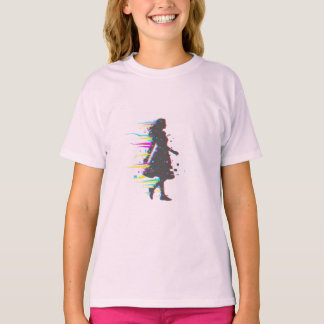 Minimalist Glitch Art Mum Silhouette Neon Aestheti T-Shirt