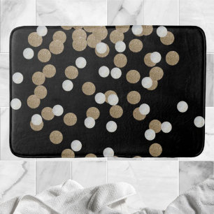 minimalist glitter black champagne gold confetti bath mat