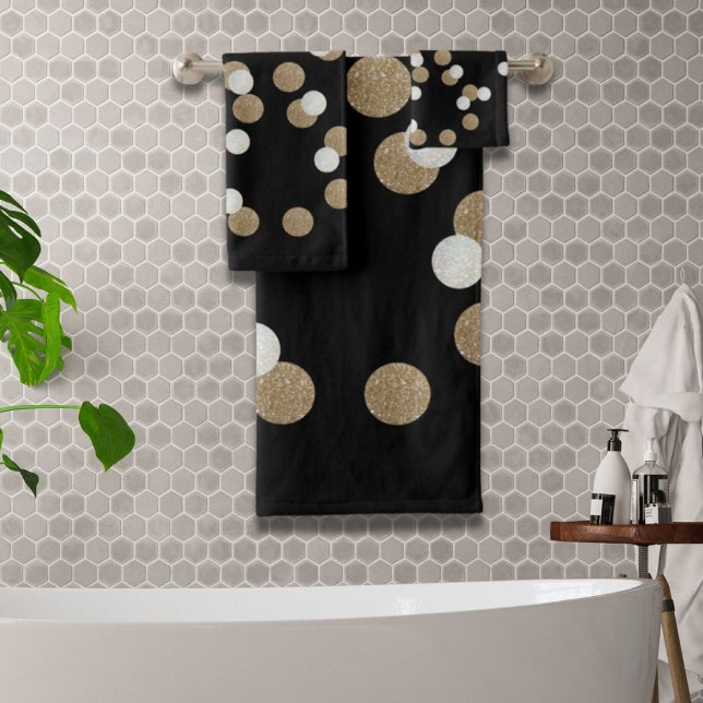minimalist glitter black champagne gold confetti bath towel set (minimalist glitter black champagne gold confetti bath towel set)
