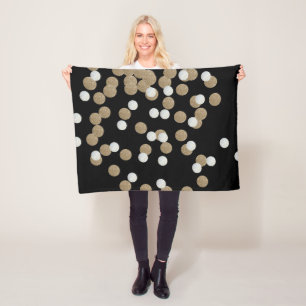 minimalist glitter black champagne gold confetti fleece blanket