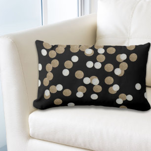 minimalist glitter black champagne gold confetti lumbar cushion