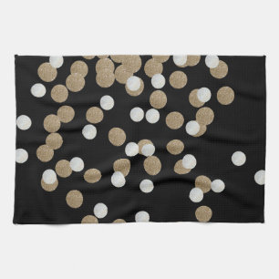 minimalist glitter black champagne gold confetti tea towel