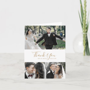 Minimalist Gold 3 Photo Collage Thank You Card