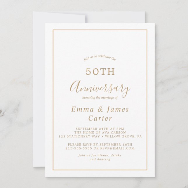 Minimalist Gold 50th Wedding Anniversary  Invitation (Front)