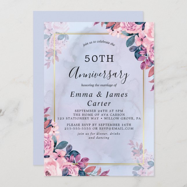 Minimalist Gold 50th Wedding Anniversary  Invitation (Front/Back)