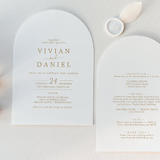 Minimalist Gold All In One Simple Arch Wedding Invitation