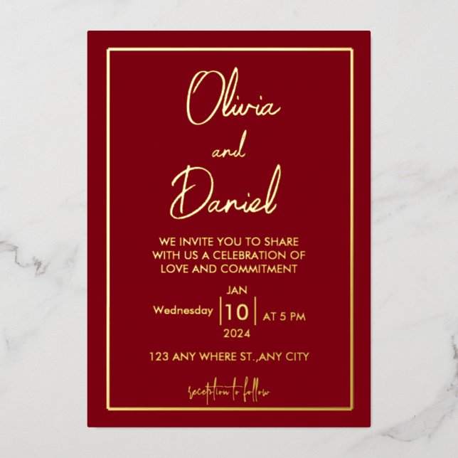 Minimalist | Gold  All In One Wedding Invitation (Front)
