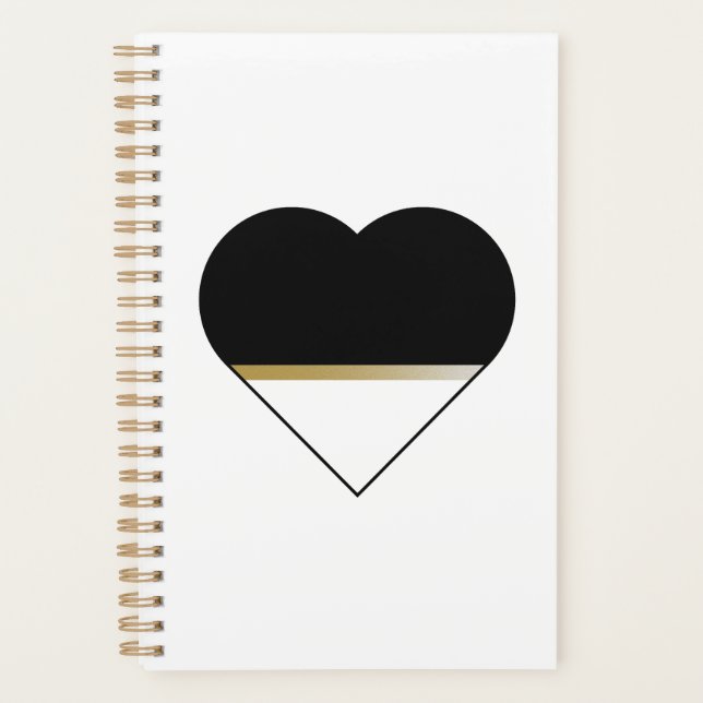 Minimalist Gold and Black Heart Planner (Front)