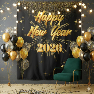 Minimalist Gold And Black New Year Backdrop Tapestry