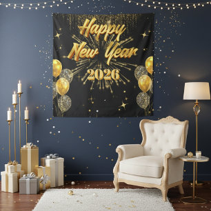 Minimalist Gold And Black New Year Backdrop Tapestry