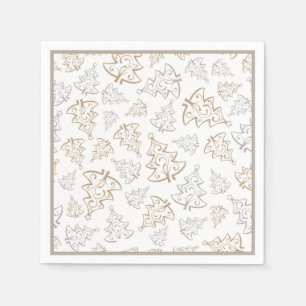 Minimalist Gold and Silver Christmas Tree Pattern Napkin