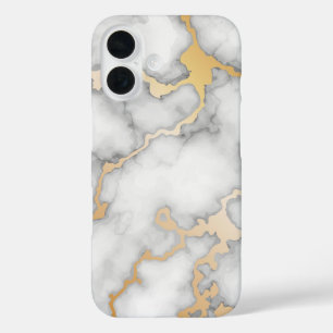 Minimalist Gold And White Marble iPhone 16 Case