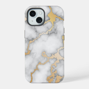 Minimalist Gold And White Marble iPhone 15 Case