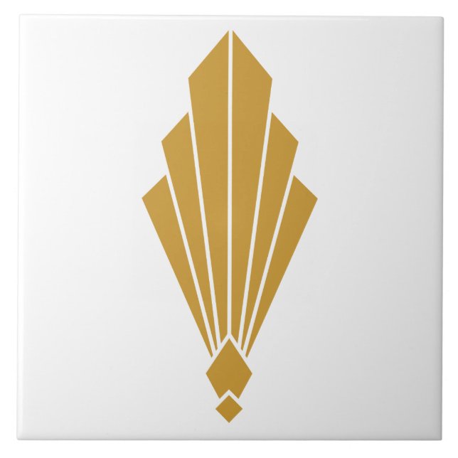Minimalist Gold Art Deco Fan Crest Ceramic Tile (Front)
